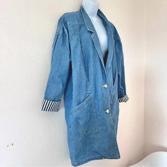 ANDY JOHNS VTG 80/90s Oversized Denim Mid-length Duster Size M - Picture 2 of 10